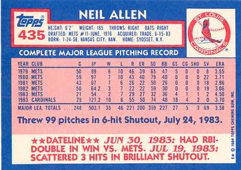 1984 Topps - Collector's Edition (Tiffany) #435 Neil Allen Back