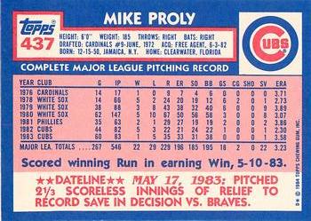 1984 Topps - Collector's Edition (Tiffany) #437 Mike Proly Back