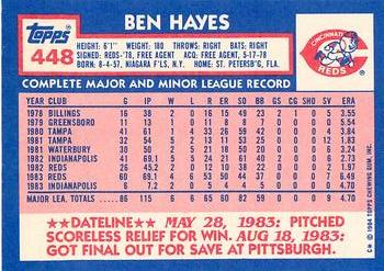 1984 Topps - Collector's Edition (Tiffany) #448 Ben Hayes Back