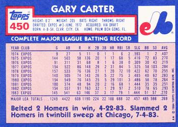 1984 Topps - Collector's Edition (Tiffany) #450 Gary Carter Back