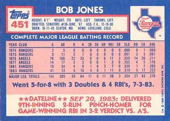 1984 Topps - Collector's Edition (Tiffany) #451 Bob Jones Back