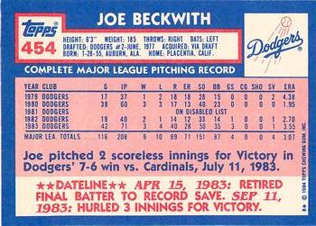 1984 Topps - Collector's Edition (Tiffany) #454 Joe Beckwith Back