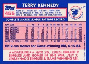 1984 Topps - Collector's Edition (Tiffany) #455 Terry Kennedy Back