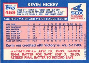 1984 Topps - Collector's Edition (Tiffany) #459 Kevin Hickey Back