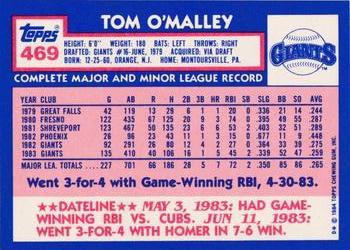 1984 Topps - Collector's Edition (Tiffany) #469 Tom O'Malley Back