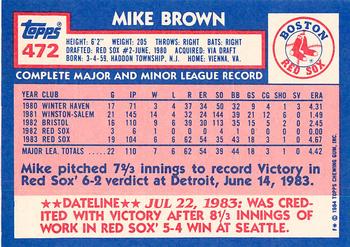 1984 Topps - Collector's Edition (Tiffany) #472 Mike Brown Back