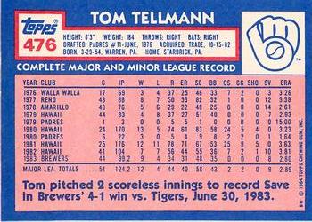 1984 Topps - Collector's Edition (Tiffany) #476 Tom Tellmann Back