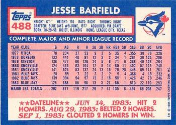 1984 Topps - Collector's Edition (Tiffany) #488 Jesse Barfield Back
