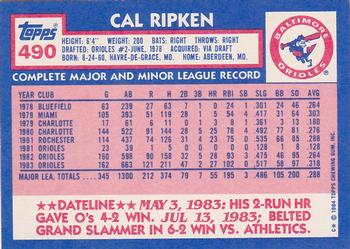 1984 Topps - Collector's Edition (Tiffany) #490 Cal Ripken Back
