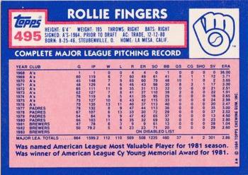 1984 Topps - Collector's Edition (Tiffany) #495 Rollie Fingers Back