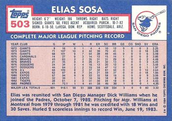 1984 Topps - Collector's Edition (Tiffany) #503 Elias Sosa Back