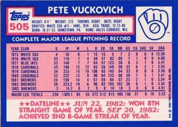 1984 Topps - Collector's Edition (Tiffany) #505 Pete Vuckovich Back