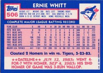 1984 Topps - Collector's Edition (Tiffany) #506 Ernie Whitt Back
