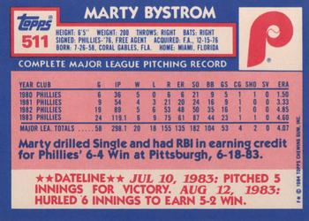 1984 Topps - Collector's Edition (Tiffany) #511 Marty Bystrom Back