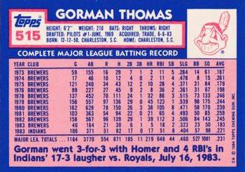 1984 Topps - Collector's Edition (Tiffany) #515 Gorman Thomas Back