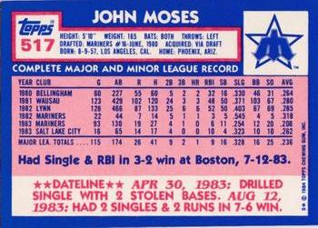 1984 Topps - Collector's Edition (Tiffany) #517 John Moses Back