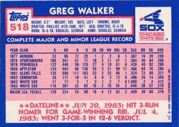 1984 Topps - Collector's Edition (Tiffany) #518 Greg Walker Back