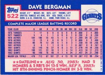 1984 Topps - Collector's Edition (Tiffany) #522 Dave Bergman Back