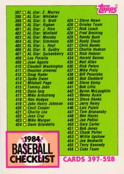 1984 Topps - Collector's Edition (Tiffany) #527 Checklist: 397-528 Front