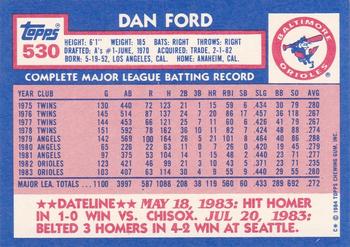 1984 Topps - Collector's Edition (Tiffany) #530 Dan Ford Back