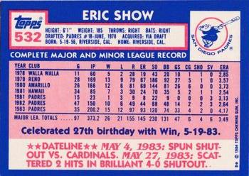 1984 Topps - Collector's Edition (Tiffany) #532 Eric Show Back