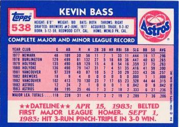 1984 Topps - Collector's Edition (Tiffany) #538 Kevin Bass Back
