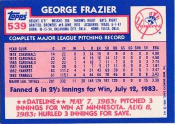 1984 Topps - Collector's Edition (Tiffany) #539 George Frazier Back