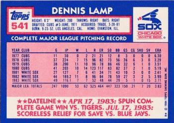 1984 Topps - Collector's Edition (Tiffany) #541 Dennis Lamp Back