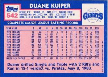 1984 Topps - Collector's Edition (Tiffany) #542 Duane Kuiper Back