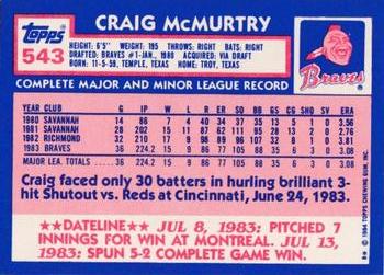 1984 Topps - Collector's Edition (Tiffany) #543 Craig McMurtry Back