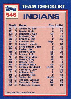 1984 Topps - Collector's Edition (Tiffany) #546 Indians Leaders / Checklist (Mike Hargrove / Lary Sorensen) Back