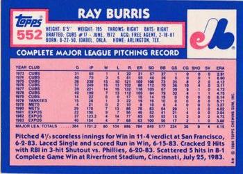 1984 Topps - Collector's Edition (Tiffany) #552 Ray Burris Back