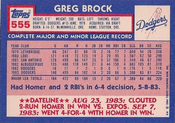 1984 Topps - Collector's Edition (Tiffany) #555 Greg Brock Back