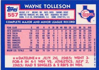 1984 Topps - Collector's Edition (Tiffany) #557 Wayne Tolleson Back