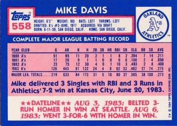 1984 Topps - Collector's Edition (Tiffany) #558 Mike Davis Back