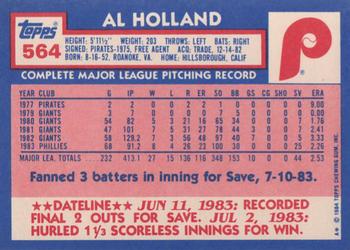 1984 Topps - Collector's Edition (Tiffany) #564 Al Holland Back