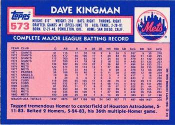 1984 Topps - Collector's Edition (Tiffany) #573 Dave Kingman Back