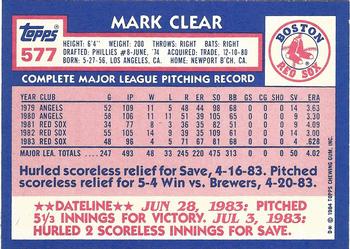 1984 Topps - Collector's Edition (Tiffany) #577 Mark Clear Back