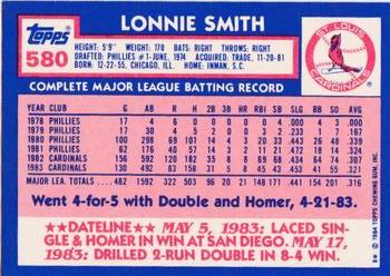 1984 Topps - Collector's Edition (Tiffany) #580 Lonnie Smith Back