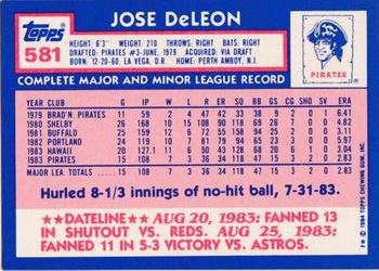 1984 Topps - Collector's Edition (Tiffany) #581 Jose DeLeon Back