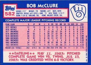 1984 Topps - Collector's Edition (Tiffany) #582 Bob McClure Back