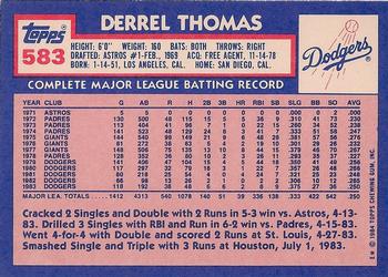 1984 Topps - Collector's Edition (Tiffany) #583 Derrel Thomas Back