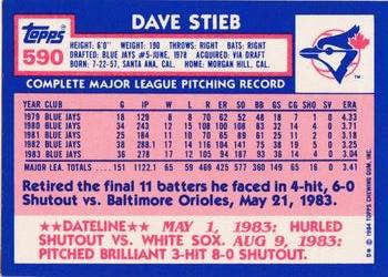 1984 Topps - Collector's Edition (Tiffany) #590 Dave Stieb Back