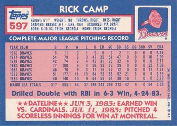 1984 Topps - Collector's Edition (Tiffany) #597 Rick Camp Back