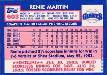 1984 Topps - Collector's Edition (Tiffany) #603 Renie Martin Back