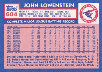 1984 Topps - Collector's Edition (Tiffany) #604 John Lowenstein Back