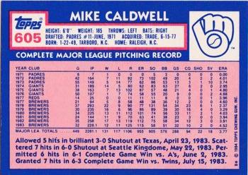 1984 Topps - Collector's Edition (Tiffany) #605 Mike Caldwell Back