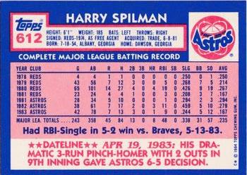 1984 Topps - Collector's Edition (Tiffany) #612 Harry Spilman Back
