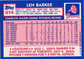 1984 Topps - Collector's Edition (Tiffany) #614 Len Barker Back