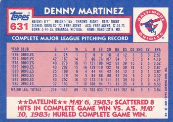 1984 Topps - Collector's Edition (Tiffany) #631 Denny Martinez Back